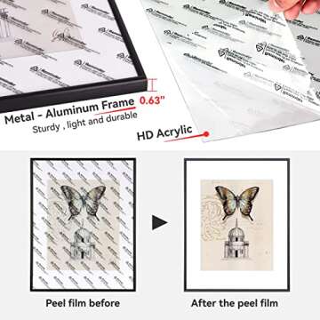 Fkvat 11x14 Picture Frame Set of 4, Matted Black Simple Modern Brushed Thin Aluminum Metal Photo Frame Fits 8x10 with Mat or 11 x 14 without Mat Vertical and Horizontal for Tabletop and Wall Mounting