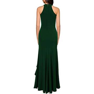WOOSEA Women's High Neck Split Bodycon Mermaid Evening Cocktail Long Dress Green