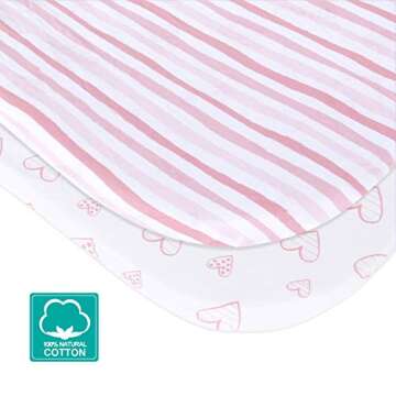 Bassinet Sheets Compatible with Halo Bassinest Swivel, Flex, Glide, Premiere & Luxe Series Sleeper, 100% Jersey Knit Cotton Sheets, Hourglass Bassinet Mattress Sheet, Pink Print for Baby