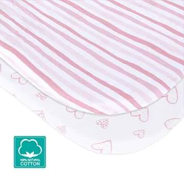 Bassinet Sheets Compatible with Halo Bassinest Swivel, Flex, Glide, Premiere & Luxe Series Sleeper, 100% Jersey Knit Cotton Sheets, Hourglass Bassinet Mattress Sheet, Pink Print for Baby