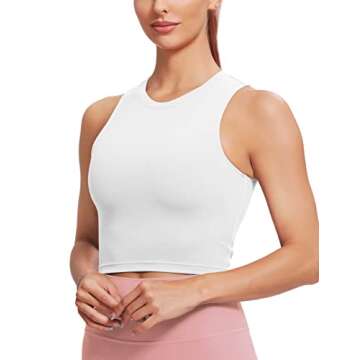 Natural Feelings Nudi Sports Bras for Women Removable Padded Yoga Tank Tops Sleeveless Fitness Workout Crop Tops A-White