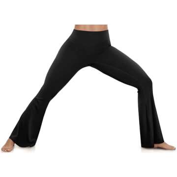 UEU Women's High Waist Flare Pants, Comfy Yoga Leggings in Black
