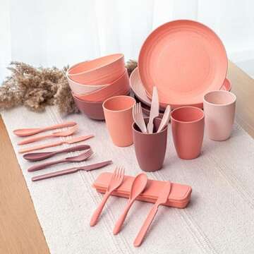 FOODLE Wheat Straw Dinnerware Set for Kids & Adults