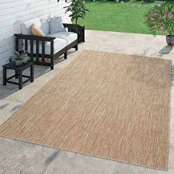 Solid Outdoor Rug - Weatherproof Light-Brown Beige Area Rug