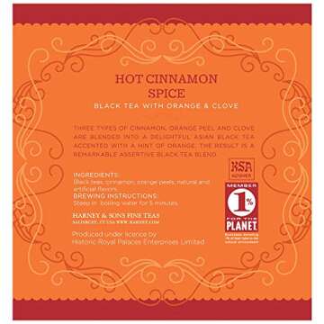 Harney & Sons Hot Cinnamon Spice Tea Tin - Black Tea with Orange & Sweet Clove - 2.67 Ounces, 30 Sachets