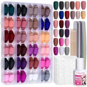FANDAMEI Matte Press on Nails Medium Length, 24 Packs 576PCS Medium Coffin Fake Nails Full Cover, Ac...