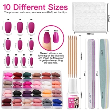 FANDAMEI Matte Press on Nails - 576PCS DIY Nail Art Kit