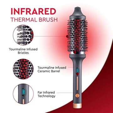SUTRA IR Infrared Thermal Round Brush - Heated with Ionic Bristles for Straightening and Smoothing Fully Dried Hair, Volumizing, Reduces Styling Time, All Hair Types