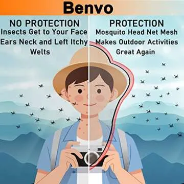 Benvo Mosquito Head Net Mesh, Face Neck Fly Netting Hood from Bugs Gnats Noseeums Screen Net for Any Outdoor Lover- with Carry Bags Fits Most Sizes of Hats Caps (2pcs, Grey, Updated Big Net)