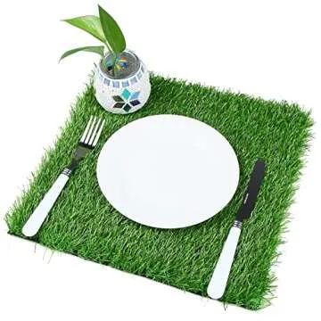 XLX TURF Square Artificial Grass Mat, 12"x12" Green Fake Grass Placemat Patch Tiles Decor Patio, Party, Balcony, DIY Crafts, 3 Pack
