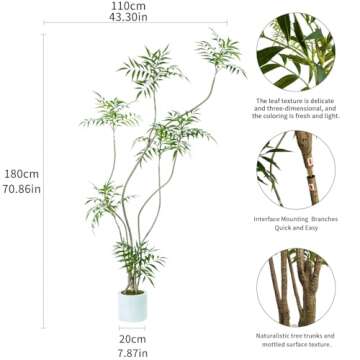 Artificial Mahonia fortunei Tree,6ft Tall Fake Plants Artificial Mahonia fortunei Plants for Indoor,...