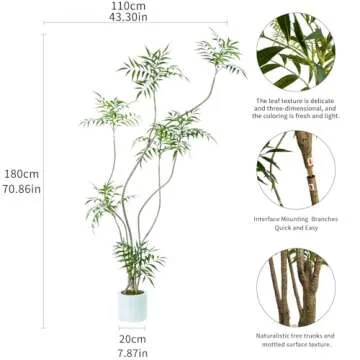 Artificial Mahonia fortunei Tree,6ft Tall Fake Plants Artificial Mahonia fortunei Plants for Indoor,...