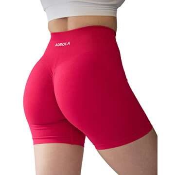AUROLA Intensify Workout Shorts for Women Seamless Scrunch Short Gym Yoga Running Sport Active Exercise Fitness Shorts(L,Pink)