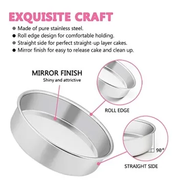 E-far Stainless Steel 3-Piece Cake Pan Set for Versatile Baking