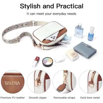 Telena Quilted Crossbody Bags for Women Trendy Faux Leather Crossbody Purse Women's Crossbody Handbags with Wide Strap