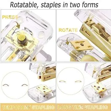 Famassi Gold Desk Accessories，Office Supplies Set Acrylic Stapler Set Staple Remover, Tape/Pen Holder, 2 Ballpoint Pen, Scissor, Binder/Paper Clips and 1000pcs Staples.