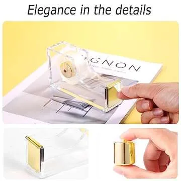 Famassi Gold Desk Accessories，Office Supplies Set Acrylic Stapler Set Staple Remover, Tape/Pen Holder, 2 Ballpoint Pen, Scissor, Binder/Paper Clips and 1000pcs Staples.