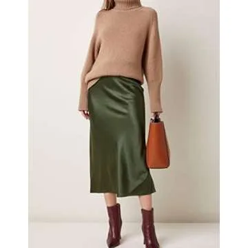 Zeagoo Womens Green Skirt High Waist Satin Skirt Long Fall Silk Skirts