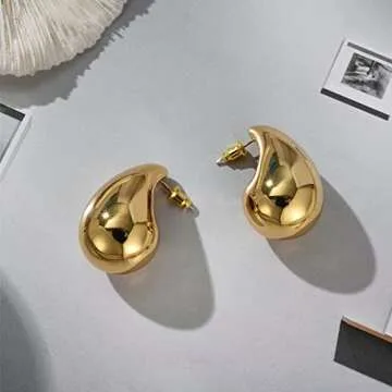 2 Pairs Water Drop Chunky Gold Hoop Earrings Dupes Hypoallergenic Statement Earrings for Women Designer Dupes