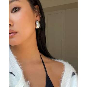 2 Pairs Water Drop Chunky Gold Hoop Earrings Dupes Hypoallergenic Statement Earrings for Women Designer Dupes