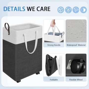 HomeHacks 75L Rolling Laundry Basket - Collapsible & Waterproof