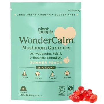 Plant People WonderCalm Mushroom Gummies - Natural Ashwagandha Supplement to Ease Stress & Boost Moo...