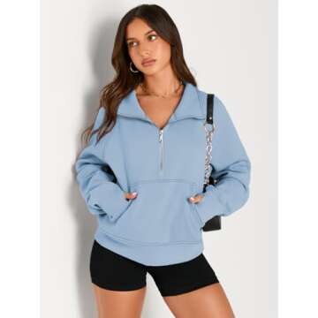 AUTOMET Womens Sweatshirts Half Zip Cropped Pullover Fleece Quarter Zipper Hoodies 2024 Fall Fashion Outfits Clothes LightBlue X-Small
