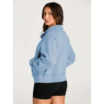 AUTOMET Womens Sweatshirts Half Zip Cropped Pullover Fleece Quarter Zipper Hoodies 2024 Fall Fashion Outfits Clothes LightBlue X-Small