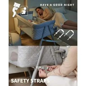 AirClub Bassinet Bedside Sleeper, Baby Crib for Newborn, Baby Bassinets Bedside Sleeper with 4 Auto-Lock & Adjustable Height, Breathable Mesh & Mattress, Bedside Bassinet