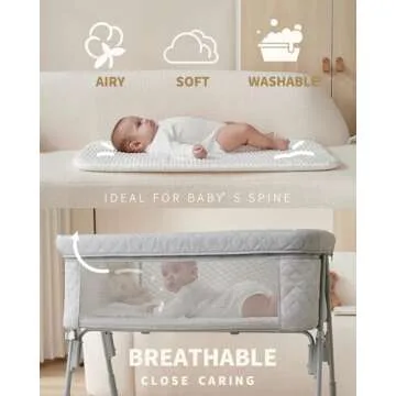 AirClub Bassinet Bedside Sleeper, Baby Crib for Newborn, Baby Bassinets Bedside Sleeper with 4 Auto-Lock & Adjustable Height, Breathable Mesh & Mattress, Bedside Bassinet