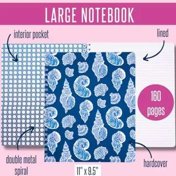 Lilly Pulitzer Large Hardcover Spiral Notebook, 11" x 9.5" with 160 College Ruled Pages, Shell of a Good Time