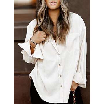Astylish Women Corduroy Shirt - Stylish Long Sleeve Button-Down Blouse