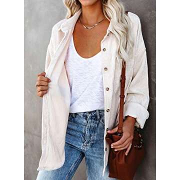 Astylish Women Corduroy Shirt - Casual Button Down Blouses