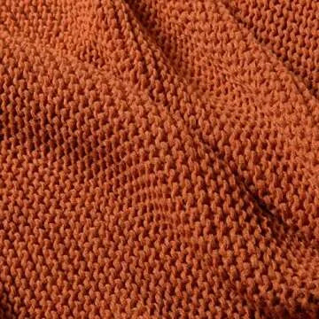 TREELY Knitted Throw Blanket in Rust Orange for Sofa