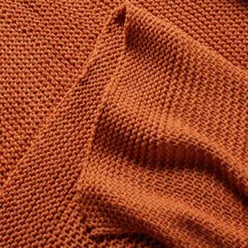 TREELY Knitted Throw Blanket in Rust Orange for Sofa