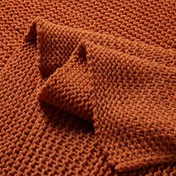 TREELY Knitted Throw Blanket in Rust Orange for Sofa