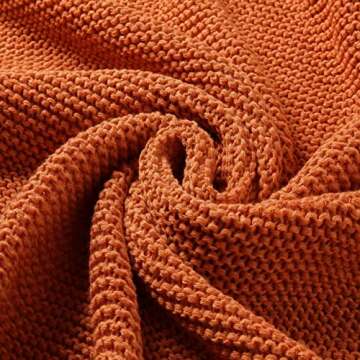 TREELY Knitted Throw Blanket in Rust Orange for Sofa