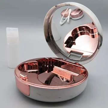 Vastsoon Contact Lens Case, Portable Cute Eye Contacts Colored Lenses Applicator Remover Tool Kit with Mirror Solution Bottle for Travel Daily Outdoor (Rose Gold)