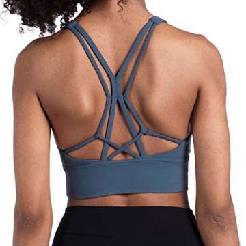 Lemedy Women Strappy Sports Bras Padded Medium Support Yoga Workout Tank Top (M, Blue)