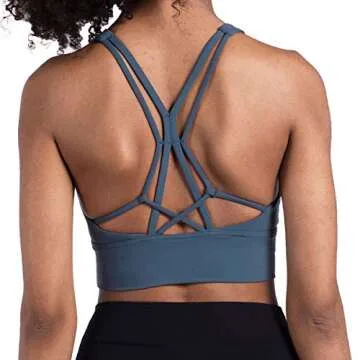 Lemedy Women Strappy Sports Bras Padded Medium Support Yoga Workout Tank Top (M, Blue)