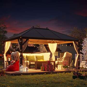 YOLENY 10'x13' Hardtop Gazebo with Galvanized Steel Single Roof, Pergolas Aluminum Frame, Netting an...