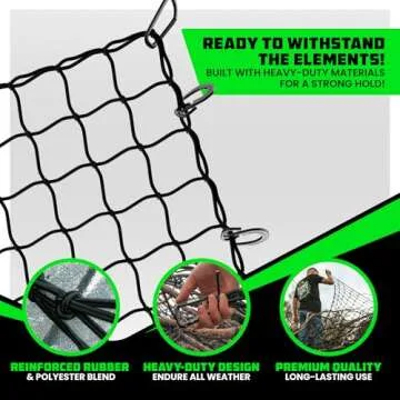 Rhino USA Bungee Cargo Net Set - Ultimate Cargo Accessory Includes Carry Case, Carabiners, 4' x 6’ Net, 15" x 15" Mini-Net. For pickup truck bed, SUV, Motorcycle Rack, ATV, Small Trailer Cargo - Black