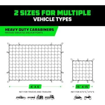 Rhino USA Bungee Cargo Net Set - Ultimate Cargo Accessory Includes Carry Case, Carabiners, 4' x 6’ Net, 15" x 15" Mini-Net. For pickup truck bed, SUV, Motorcycle Rack, ATV, Small Trailer Cargo - Black