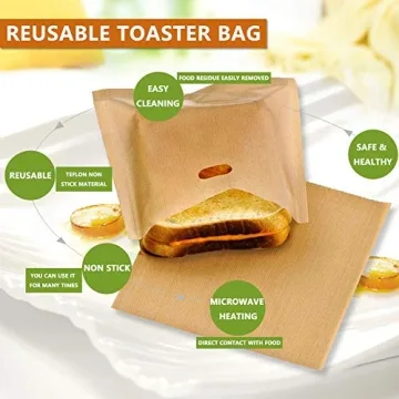 Non Stick Toaster Bags Reusable and Heat Resistant Easy to Clean,Perfect for Grilled Cheese Sandwiches (4)