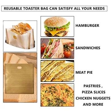 Non Stick Toaster Bags Reusable and Heat Resistant Easy to Clean,Perfect for Grilled Cheese Sandwiches (4)