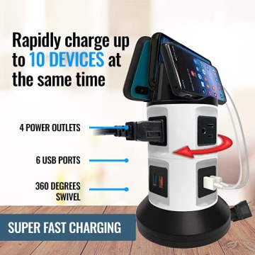 Power Strip Tower with 4 Outlets and 6 USB Ports