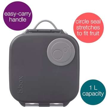 b.box Mini Lunch Box for Kids: Lightweight Bento Box, Lunch Snack Container with 2 Leak Proof Compartments. Ages 3+ School Supplies, BPA Free (Graphite, 4¼ cup capacity)