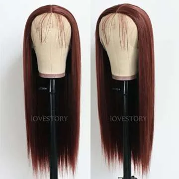 Lovestory Long Straight Synthetic Lace Front Wigs Chocolate Color Heat Resistant Glueless Natural Hair Wig For Fashion Women