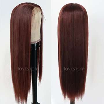 Lovestory Long Straight Synthetic Lace Front Wigs Chocolate Color Heat Resistant Glueless Natural Hair Wig For Fashion Women