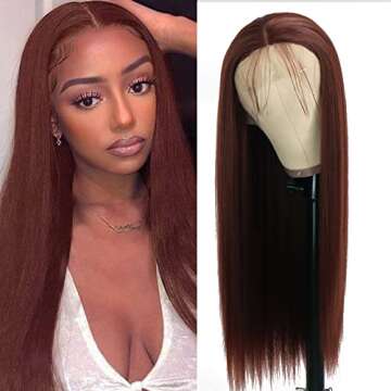 Lovestory Long Straight Synthetic Lace Front Wigs Chocolate Color Heat Resistant Glueless Natural Hair Wig For Fashion Women